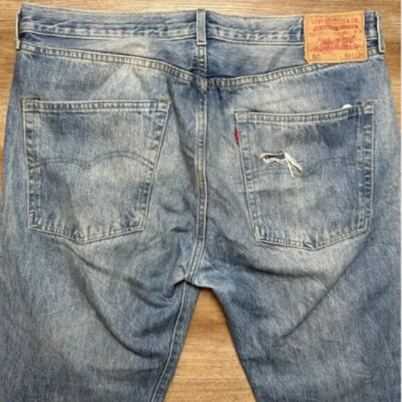 Levis 501xx Jeans Men 34x34 Blue Big E LVC Redline Selvedge Washout Fits 36x28 - Picture 3 of 9